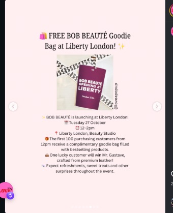 BOB BEAUTÉ Launch at Liberty London: Free Goodie Bag