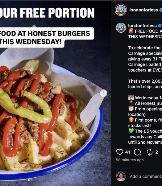 Honest Burgers: FREE Carnage Loaded Chips Giveaway (Meard St, Soho)
